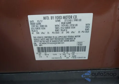 2017 Ford Explorer Limited z USA, uszkodzony, nr VIN 1FM5K7FHXHGC66131